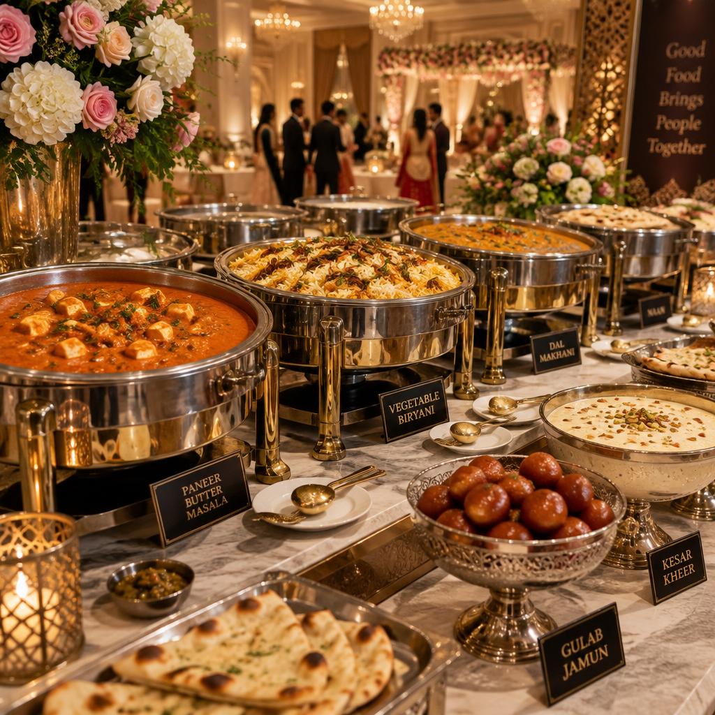 Indian catering buffet spread